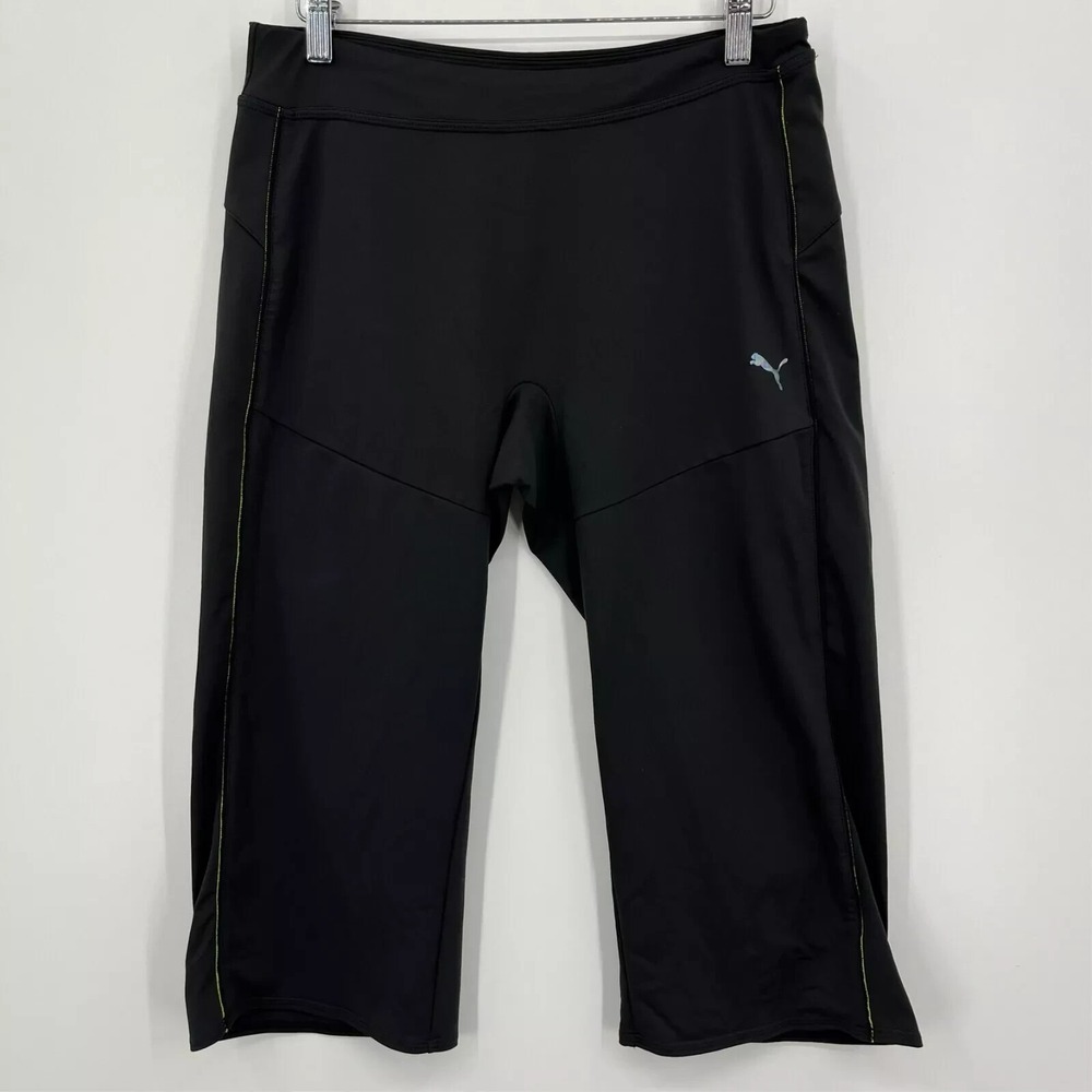 Puma Womens dryCELL Athletic Capri Leggings Black Lime Green Size M